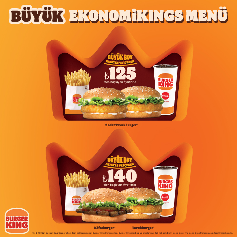 Burger King®’den Büyük Patates ve Büyük İçecekli Ekonomikings Menüler!